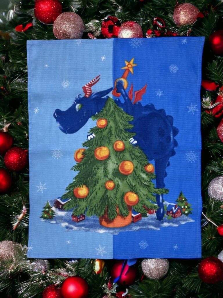 Новогоднее полотенце с синим драконом